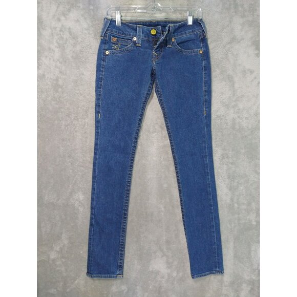 True Religion Jeans Womens 26 Blue Denim Julie Dark Wash Low Rise Stretch - Picture 2 of 10